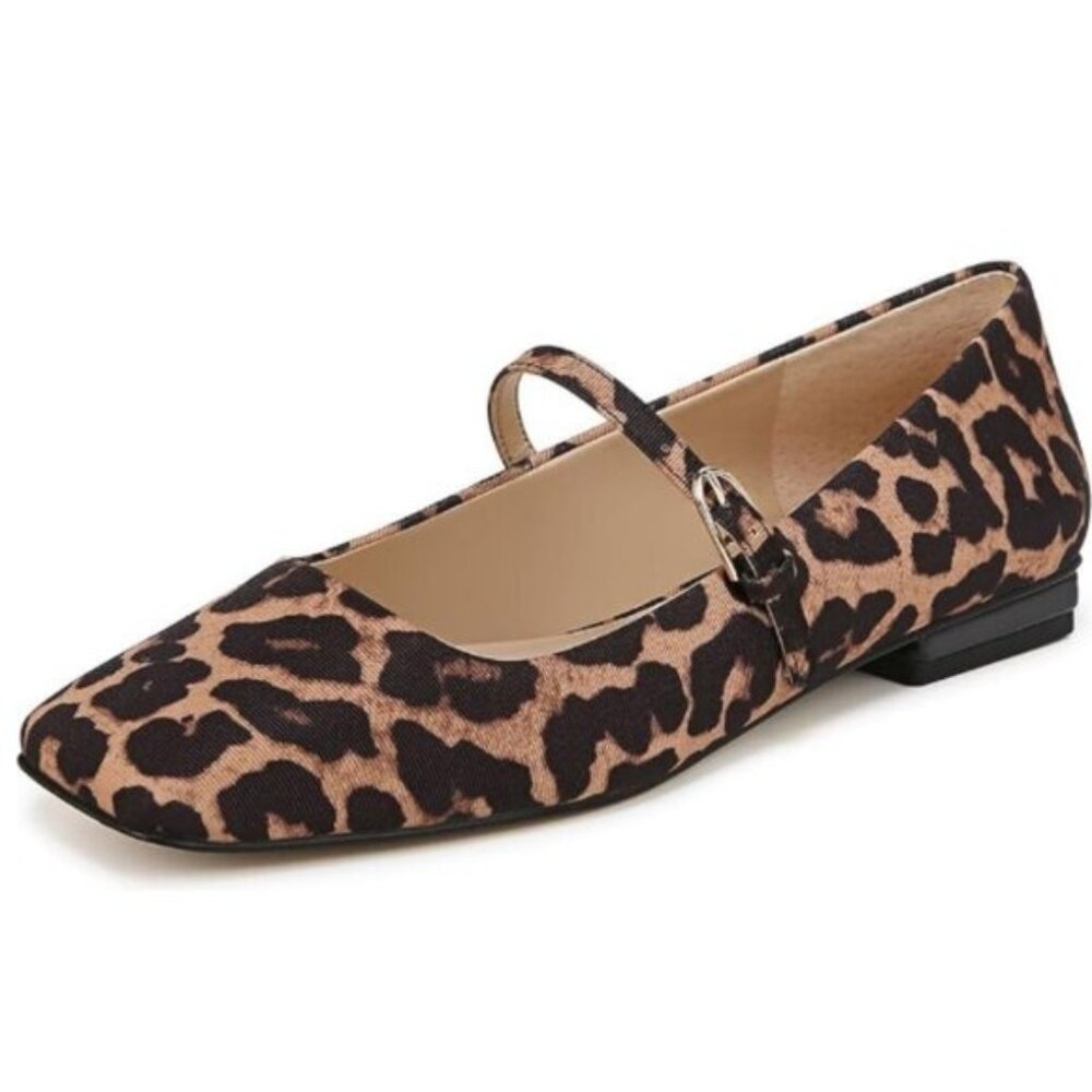 Milooey shoes Women's Closed Square Toe Mary Jane Flats Chunky Low Heels Leopard